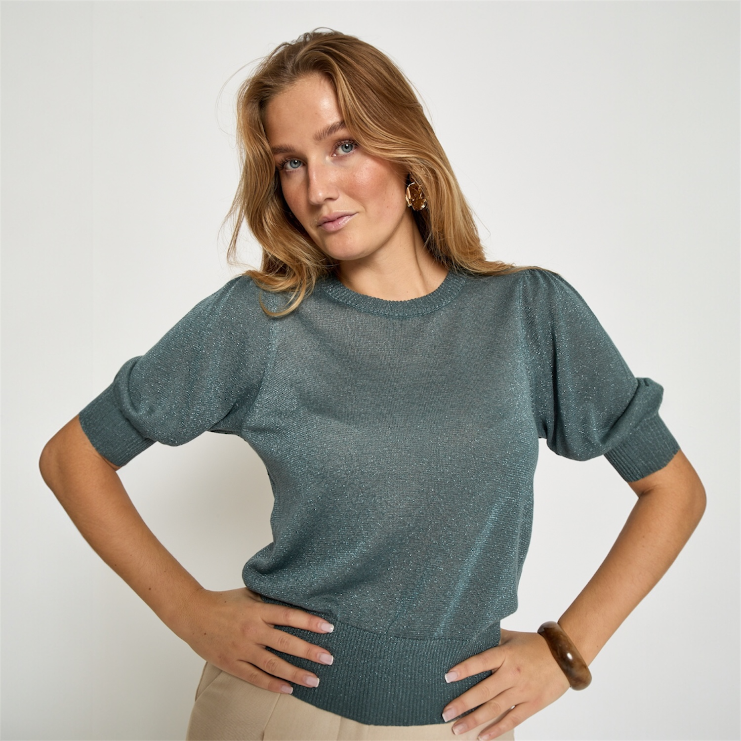 Liva Metallic Puff Sleeve Pullover North Atlantic | Minus