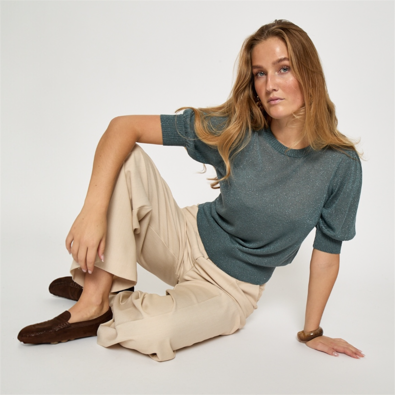 Liva Metallic Puff Sleeve Pullover North Atlantic | Minus