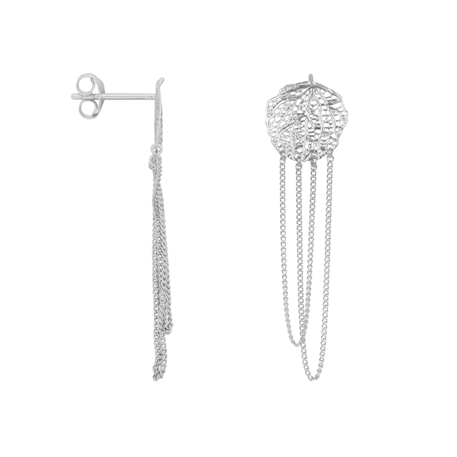 Fine Floral Chain Stud Earring Silver | Betty Bogaers