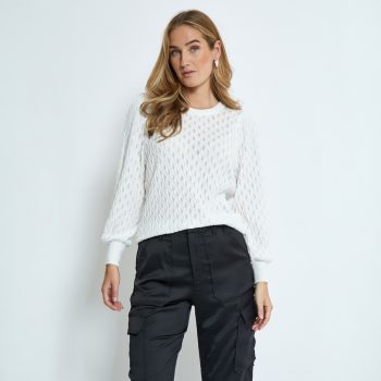 Rosalia Puff Sleeve Knit Pullover Cloud Dancer | Peppercorn