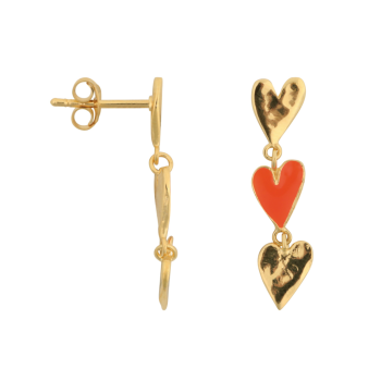 Medium Three Hearts Stud Earring Neon Coral Enamel | Betty Bogaers