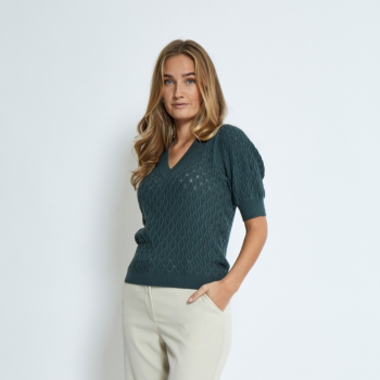 Rosalia Puff Sleeve Knit Tee Jungle Green | Peppercorn