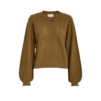 Ruthia V-Neck Long Sleeve Pullover Butternut Green | Peppercorn
